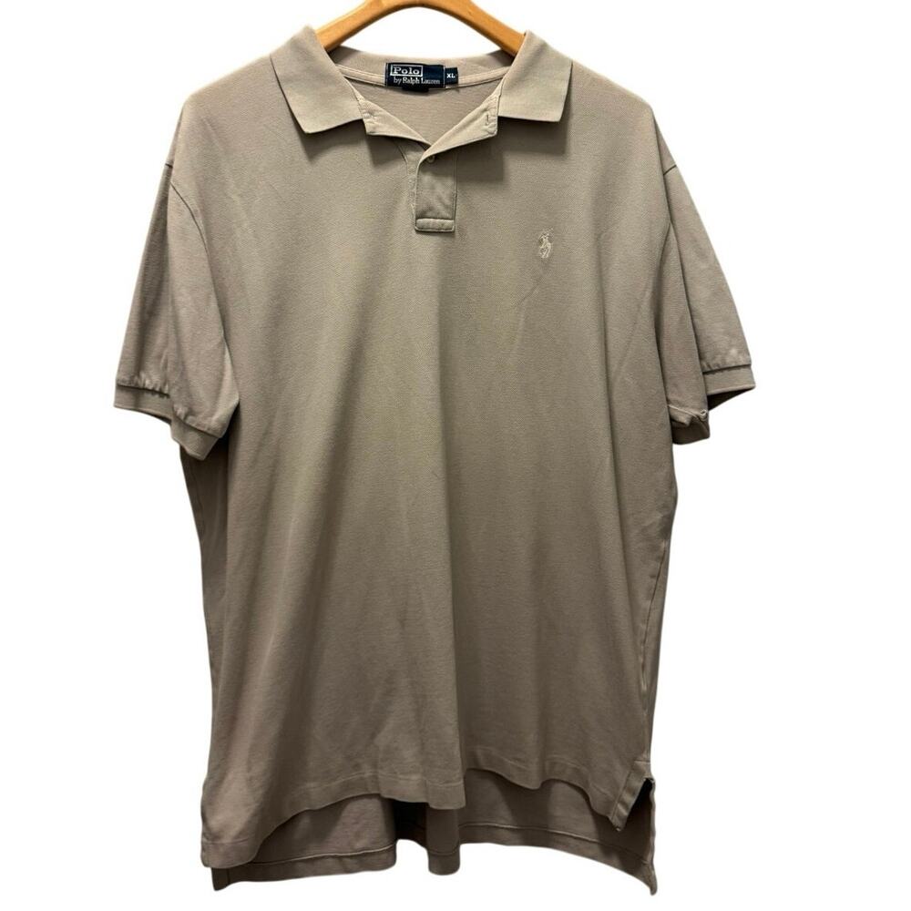 Vintage Polo Ralph Lauren Mens Polo Shirt XL Taupe Tan Short Sleeve Golf